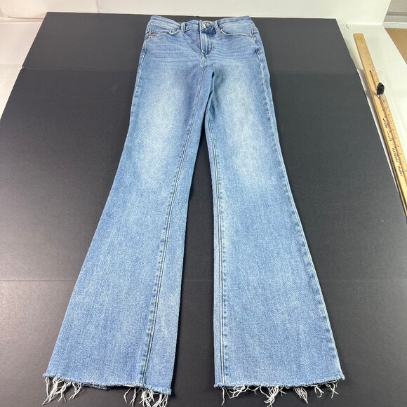 Paige Jeans Women 25x30* Laurel Canyon High Rise Flare Blue Raw Hem Denim Tag 26 - Picture 1 of 16